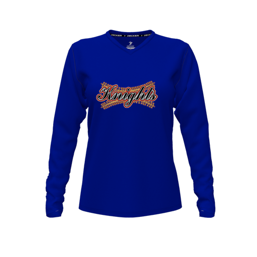 [FTLVCFRY-FYXS-LOGO2] Decker Comfort T-Shirt (Female Youth XS, Royal, V Neck, Logo 2, Long Sleeve)
