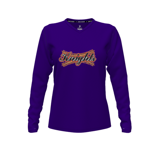 [FTLVCFPP-FYXS-LOGO2] Decker Comfort T-Shirt (Female Youth XS, Purple, V Neck, Logo 2, Long Sleeve)