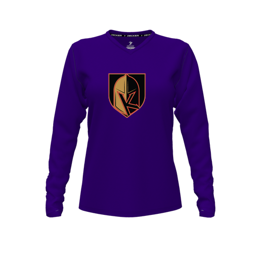 [FTLVCFPP-FYXS-LOGO3] Decker Comfort T-Shirt (Female Youth XS, Purple, V Neck, Logo 3, Long Sleeve)