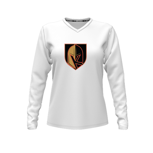 [FTLVPTWH-FYXS-LOGO3] Decker Performance T-Shirt (Female Youth XS, White, V Neck, Logo 3, Long Sleeve)